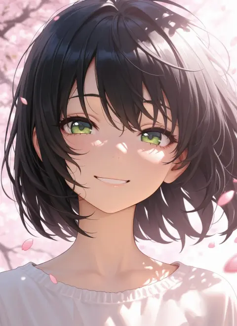Generated anime portrait of a smiling black-haired man with green eyes: WaifuStudio v2.6