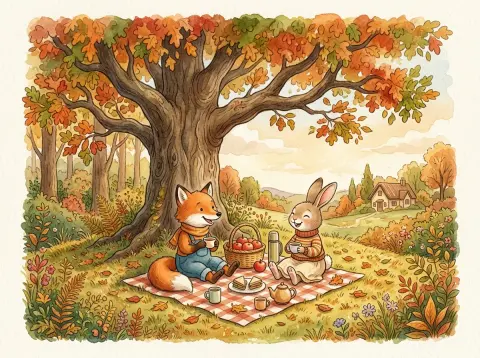 Generated watercolor illustration of a fox and a rabbit having a picnic: Nano Banana 2