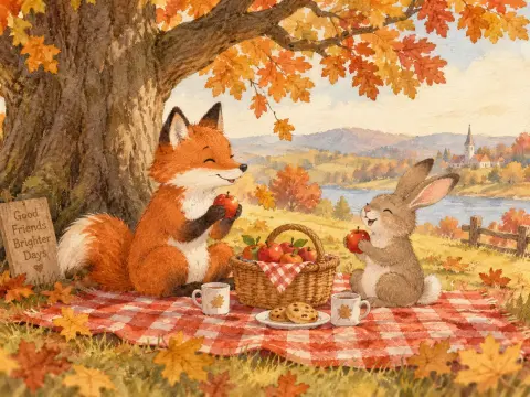 Generated watercolor illustration of a fox and a rabbit having a picnic: OpenAI Image 2.5