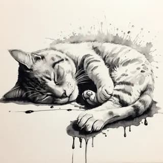 Ink drawing sleeping cat