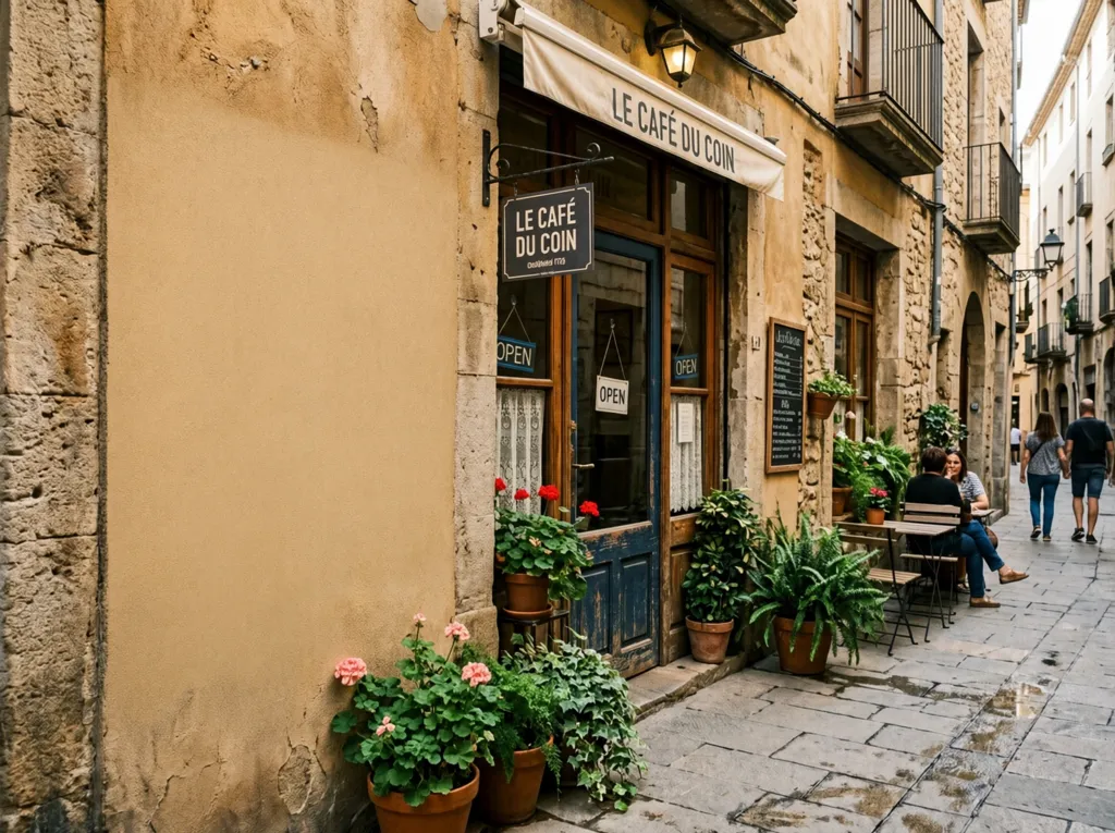 The same cafe facade with a clean wall