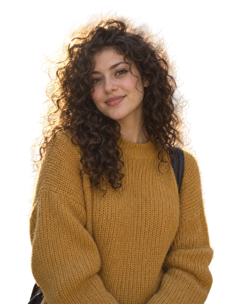 The same portrait on a transparent background with individual hair strands kept
